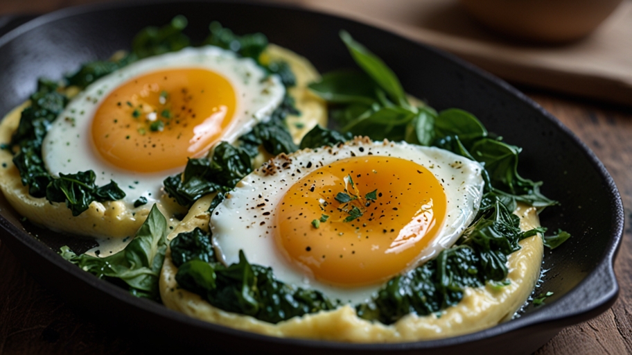 Keto Baked Eggs with Creamy Spinach