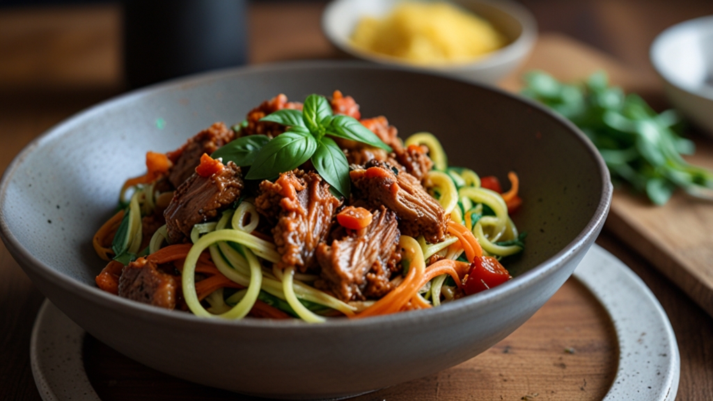 Keto Rabbit Ragu Over Zucchini Noodles