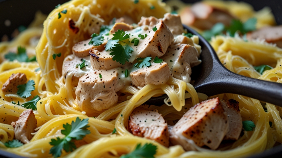 Keto Chicken Alfredo Spaghetti Squash